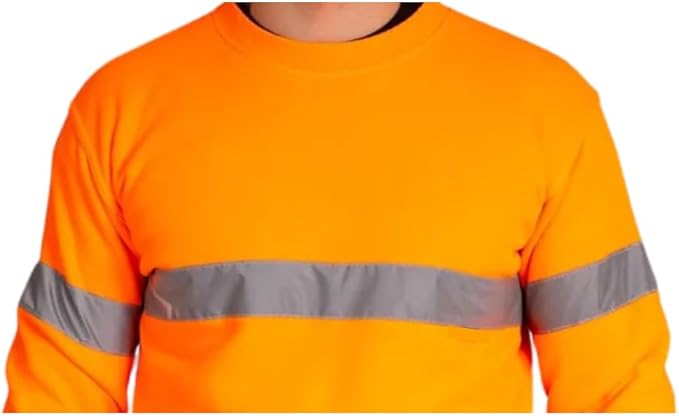 LUXE DIVA Hi Vis Crew Neck Sweatshirt with Kangaroo Pocket Orange Yellow S 3XL High Visibility Safety Workwear Reflective Tape Security Outdoor Jumper