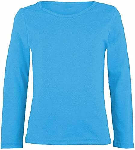 LUXE-DIVA Girls Boy Kids Plain Basic Long Sleeve Round Neck T-Shirt Stretch School Tee Top 2-13 Years