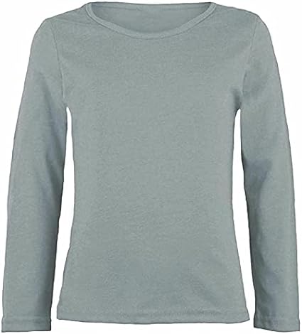 Girls Boy Kids Plain Basic Long Sleeve Round Neck T-Shirt Stretch School Tee Top 2-13 Years