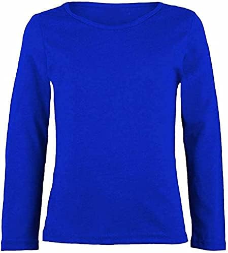 LUXE-DIVA Girls Boy Kids Plain Basic Long Sleeve Round Neck T-Shirt Stretch School Tee Top 2-13 Years