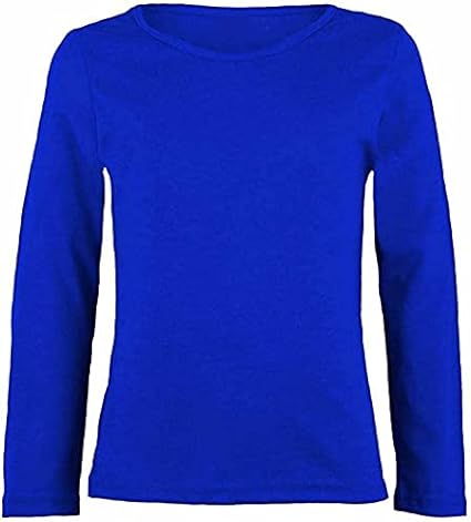 Girls Boy Kids Plain Basic Long Sleeve Round Neck T-Shirt Stretch School Tee Top 2-13 Years