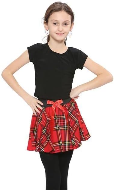 Girls Circular Kids Tartan Skirt Check Bow Detail Dance Mini Skirts 5-10 Years