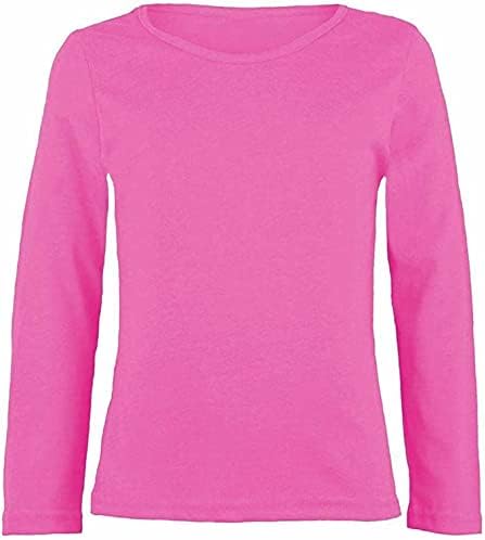 LUXE-DIVA Girls Boy Kids Plain Basic Long Sleeve Round Neck T-Shirt Stretch School Tee Top 2-13 Years