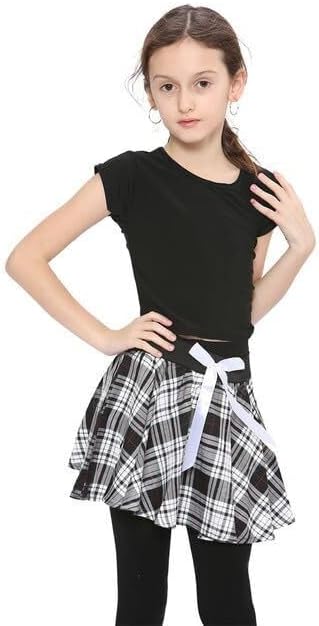 Girls Circular Kids Tartan Skirt Check Bow Detail Dance Mini Skirts 5-10 Years