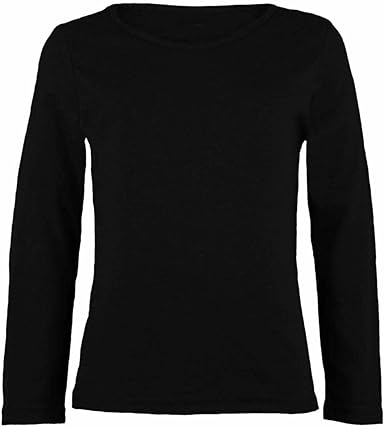 Girls Boy Kids Plain Basic Long Sleeve Round Neck T-Shirt Stretch School Tee Top 2-13 Years