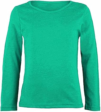 Girls Boy Kids Plain Basic Long Sleeve Round Neck T-Shirt Stretch School Tee Top 2-13 Years