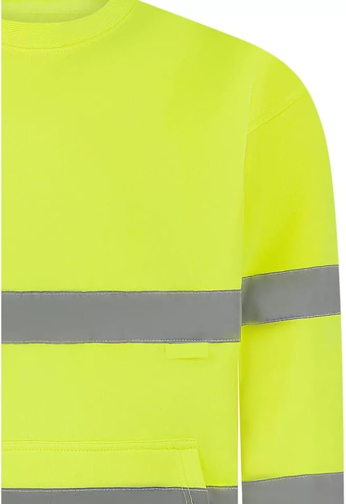 LUXE DIVA Hi Vis Crew Neck Sweatshirt with Kangaroo Pocket Orange Yellow S 3XL High Visibility Safety Workwear Reflective Tape Security Outdoor Jumper