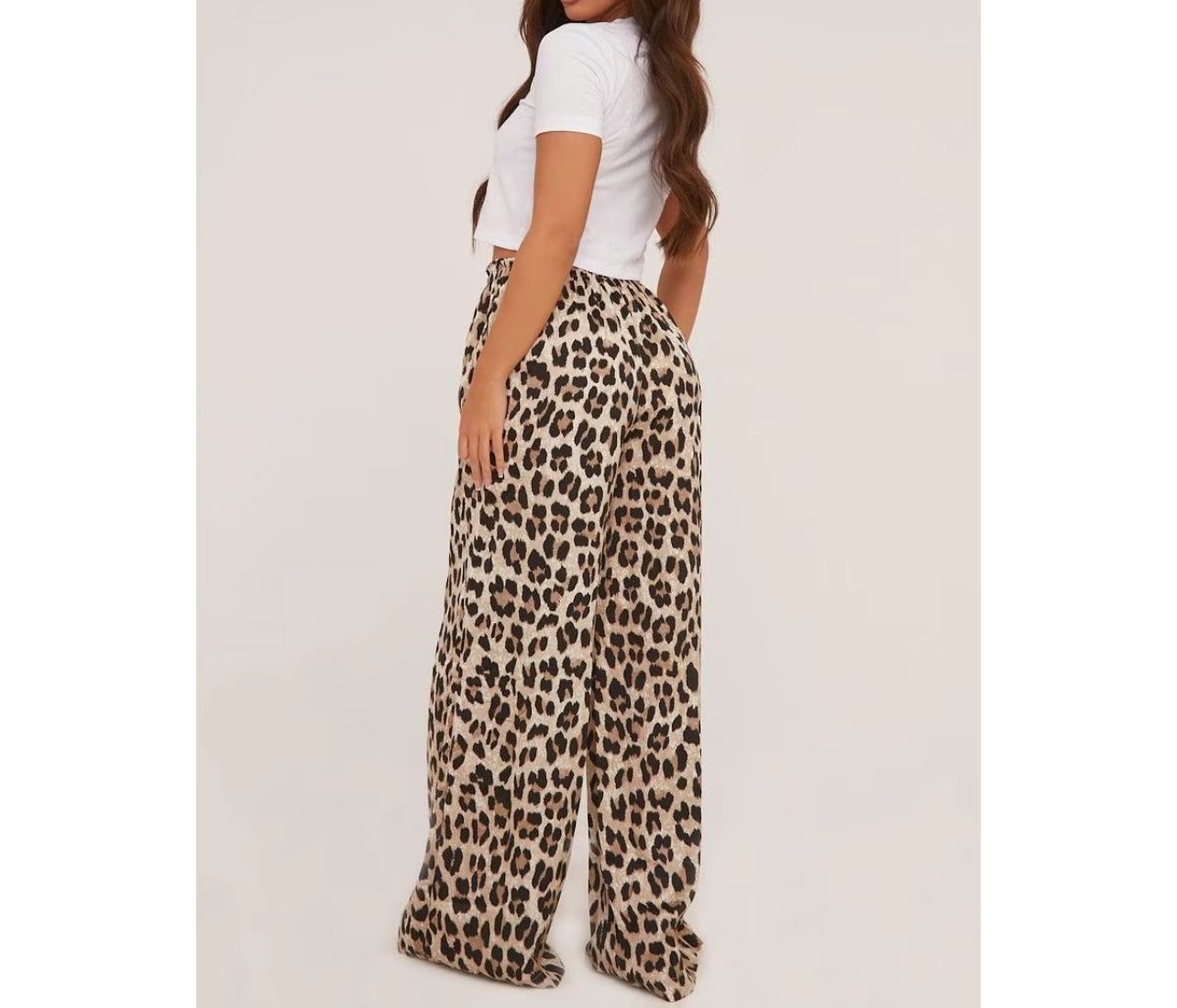 LUXE DIVA Womens Ladies Wide Leg Leopard Print Palazzo Trouser