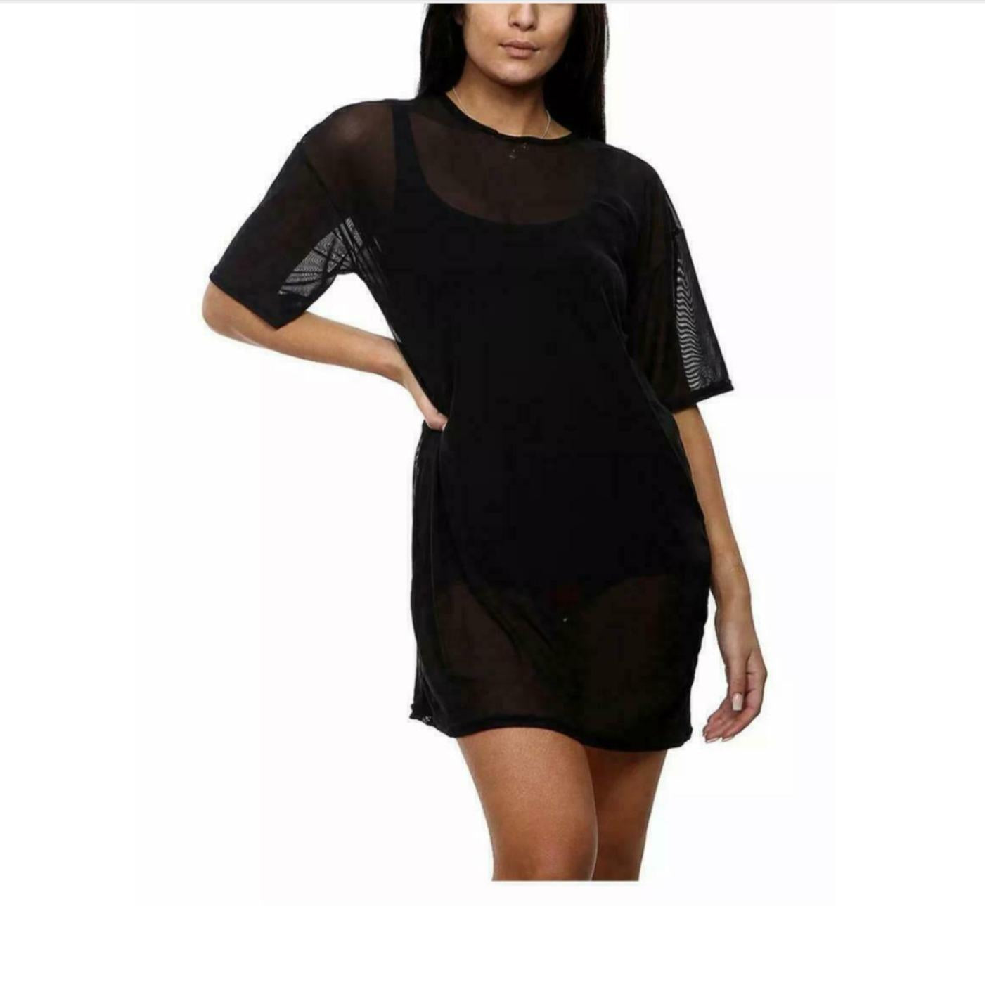 LUXEDIVA Ladies Women Oversized PJ Mesh Tunic Short Sleeve Baggy TEE Shirt Dress