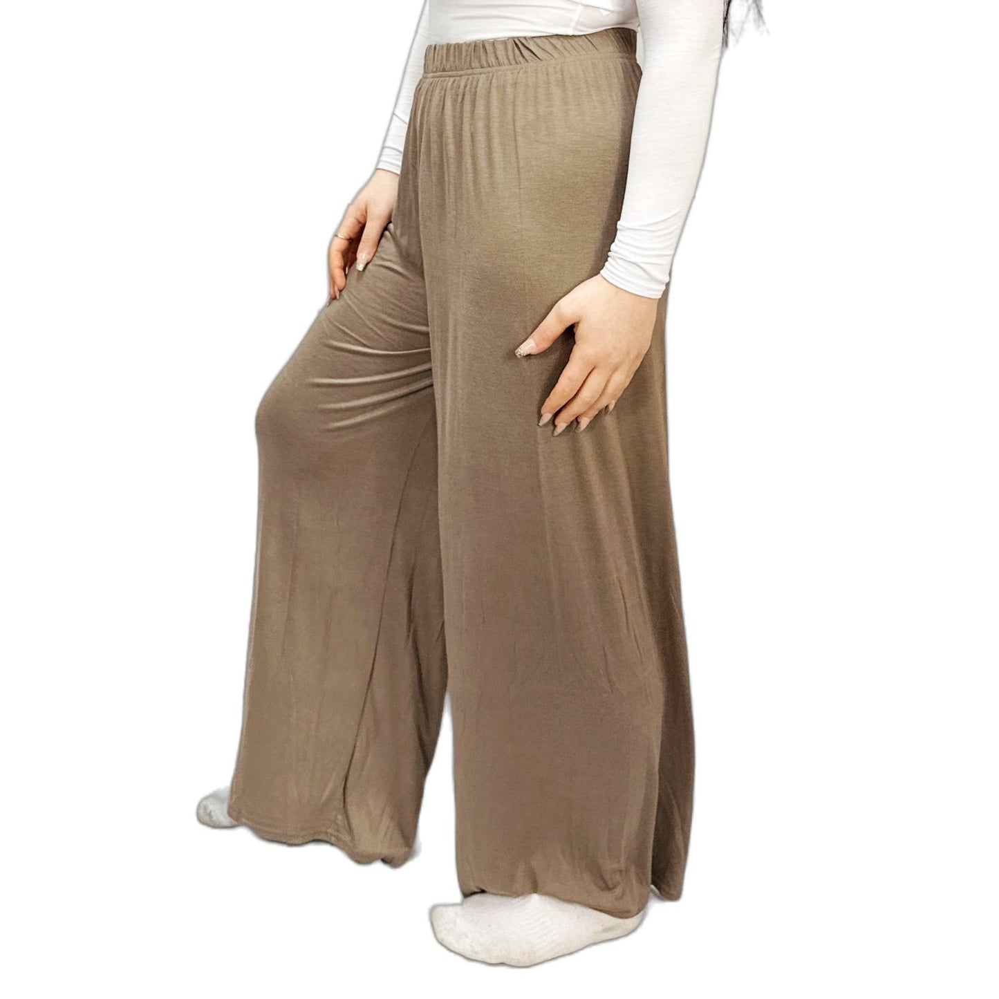 LUXE DIVA Ladies Palazzo Wide Leg Flared Elasticated Stretch Plus Size Plain Trousers 8-26