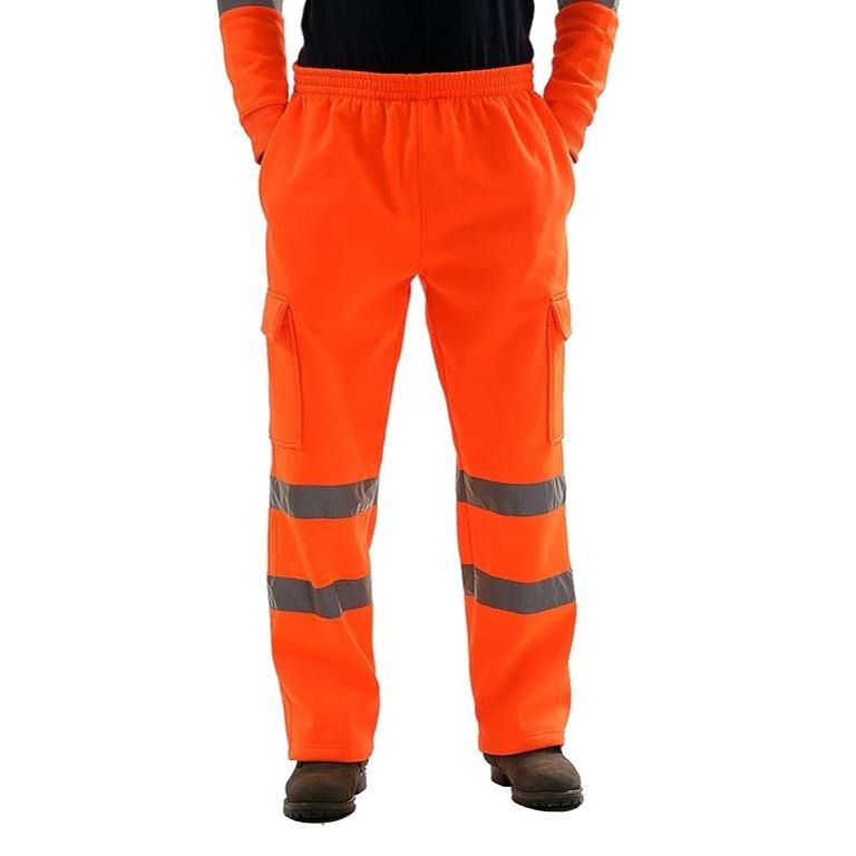 LUXE DIVA Mens Hi Vis Visibility Viz Safety Fleece Bottoms Work Wear Trouser Jogger Pants