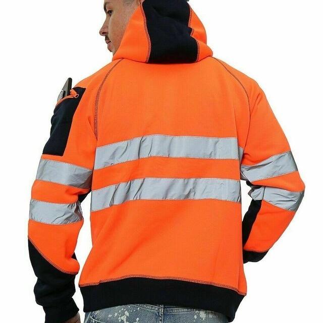 LUXE DIVA Hi Viz Vis High Visibility Jacket 3 Zip 4 Pocket Hoodie Work Zipper Hooded Sweat Shirts