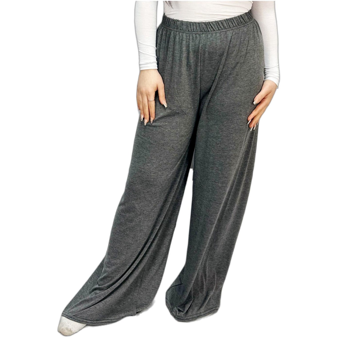 LUXE DIVA Ladies Palazzo Wide Leg Flared Elasticated Stretch Plus Size Plain Trousers 8-26