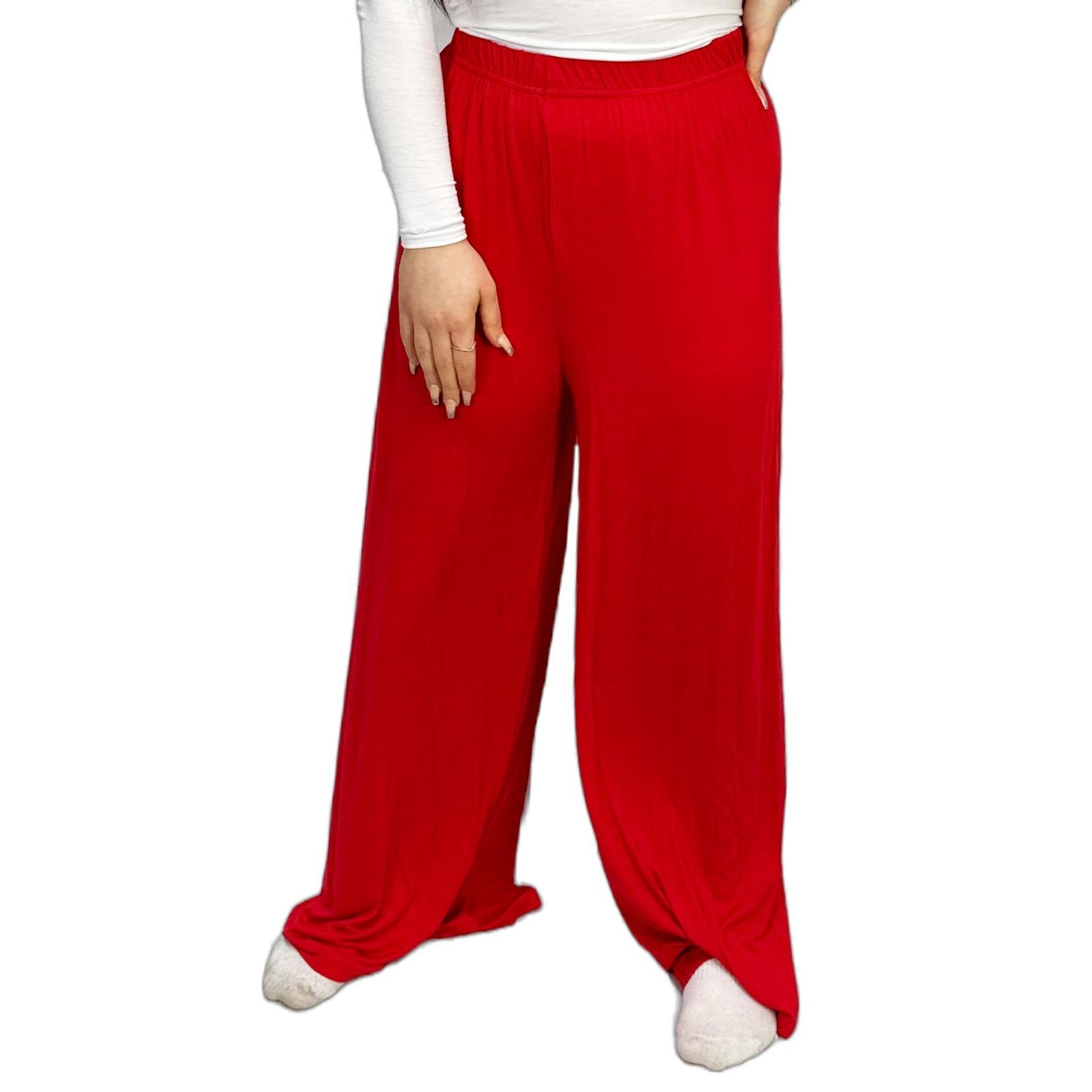 LUXE DIVA Ladies Palazzo Wide Leg Flared Elasticated Stretch Plus Size Plain Trousers 8-26