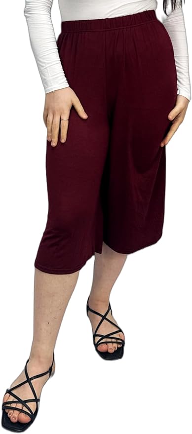 Ladies Plain 3/4 Length Short Palazzo Trousers Casual Wide Leg Culottes Pants Plus Sizes UK 8-26