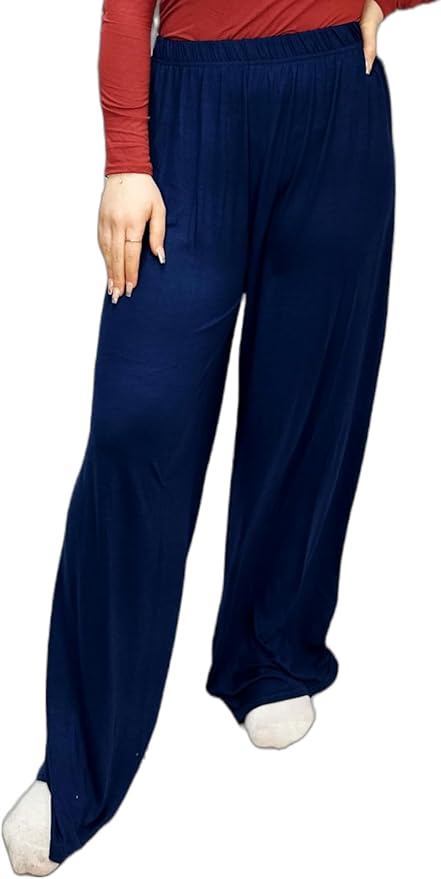 Ladies Palazzo Wide Leg Flared Elasticated Stretch Plus Size Plain Trousers 8-26