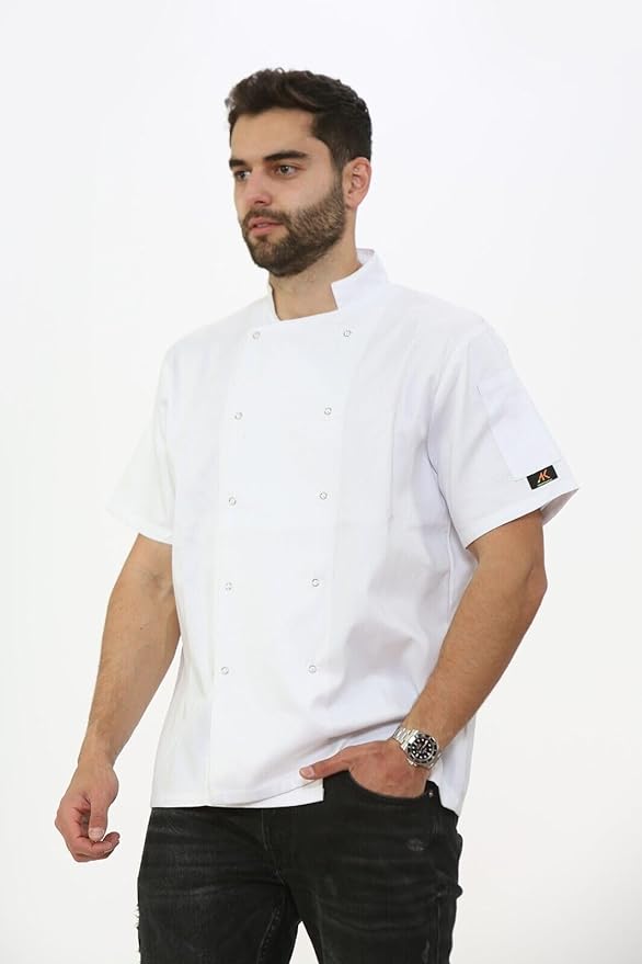 Mens Womens Chef Jacket Short Sleeve Unisex Professional Apron Chefs Jacket Coat Workwear Uniform Modern Fit White Chefs Top Plus Size S-3XL