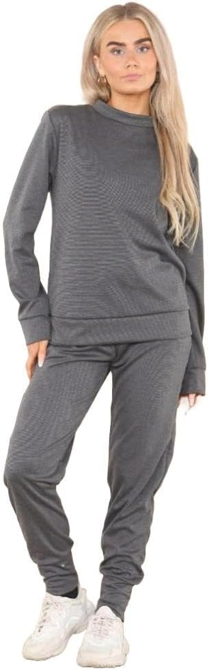 Ladies Plain Tracksuit Solid Round Neck Sweatshirts Joggers Slim Fit Activewear Sizes 8-22