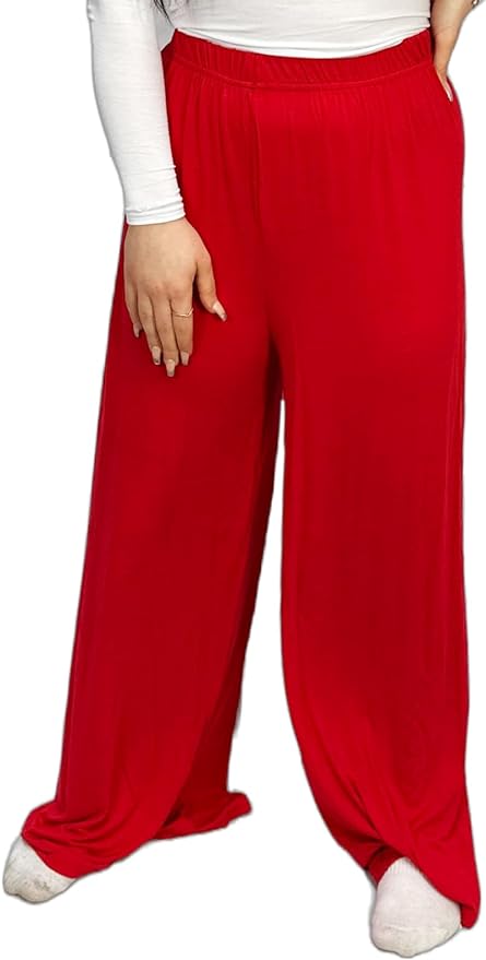 Ladies Palazzo Wide Leg Flared Elasticated Stretch Plus Size Plain Trousers 8-26