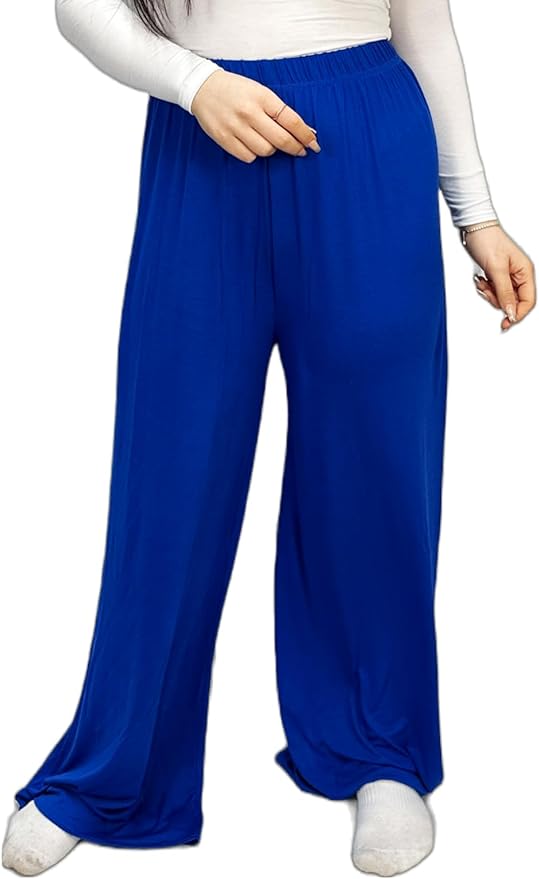 Ladies Palazzo Wide Leg Flared Elasticated Stretch Plus Size Plain Trousers 8-26