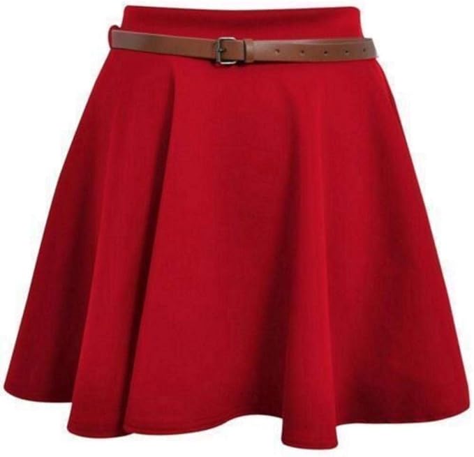 LUXE DIVA Womens Plus Belted Skater Skirt Ladies Short Flared Flippy Ponte Mini Party Skirt 6-20