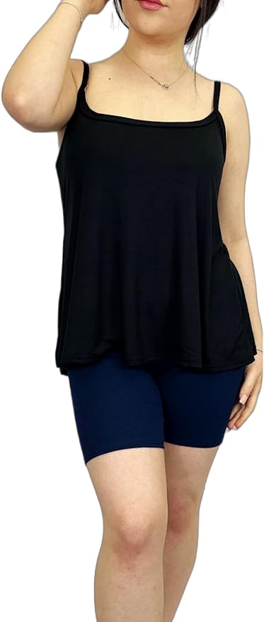 Womens Plain Sleeveless Round Scoop Neckline Stretch Slim Straps Strappy Flared Swing Camisole T-Shirt Vest Top UK Size 16-22