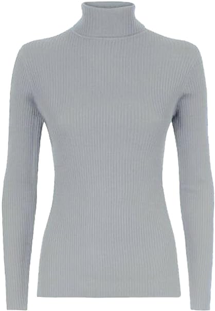 Women’s Ladies Plain Ribbed Stretch Polo Turtleneck Rib Top Jumper for Winter UK Sizes 8-14