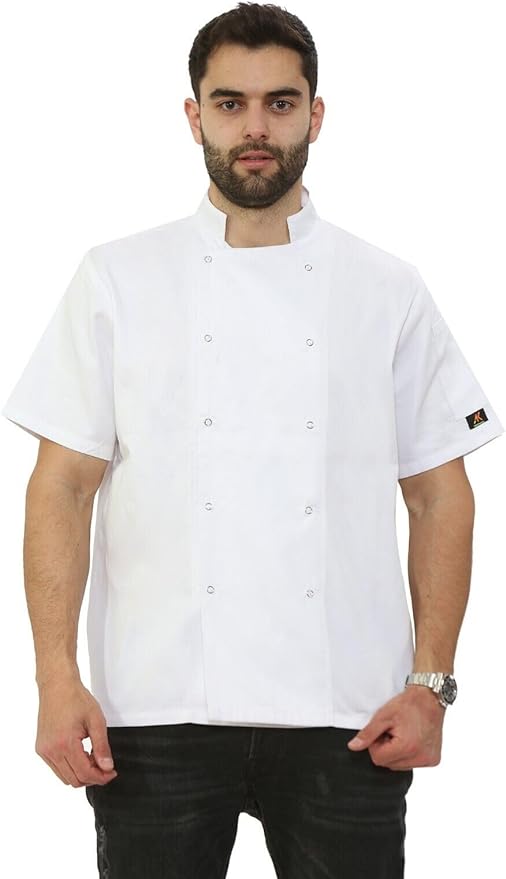 Mens Womens Chef Jacket Short Sleeve Unisex Professional Apron Chefs Jacket Coat Workwear Uniform Modern Fit White Chefs Top Plus Size S-3XL