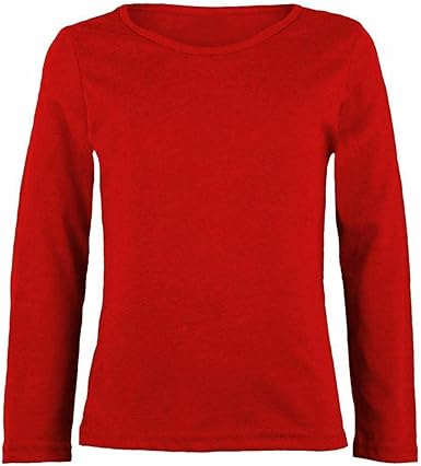 Girls Boy Kids Plain Basic Long Sleeve Round Neck T-Shirt Stretch School Tee Top 2-13 Years