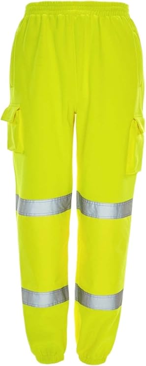 LUXE DIVA Hi Viz VIS Jogging Bottoms High Visibility Combat Cargo Thick Brush Fleece Trousers Reflective Tape Safety Work Wear Elasticated Waist Joggers Sweat Jog Tracksuit Pants Size S-2XL