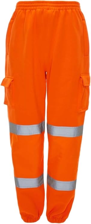 LUXE DIVA Hi Viz VIS Jogging Bottoms High Visibility Combat Cargo Thick Brush Fleece Trousers Reflective Tape Safety Work Wear Elasticated Waist Joggers Sweat Jog Tracksuit Pants Size S-2XL