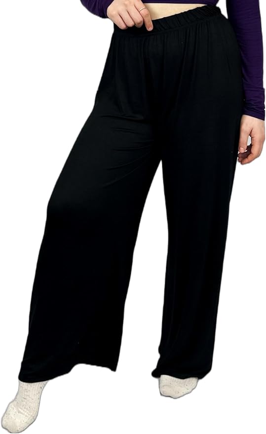 Ladies Palazzo Wide Leg Flared Elasticated Stretch Plus Size Plain Trousers 8-26