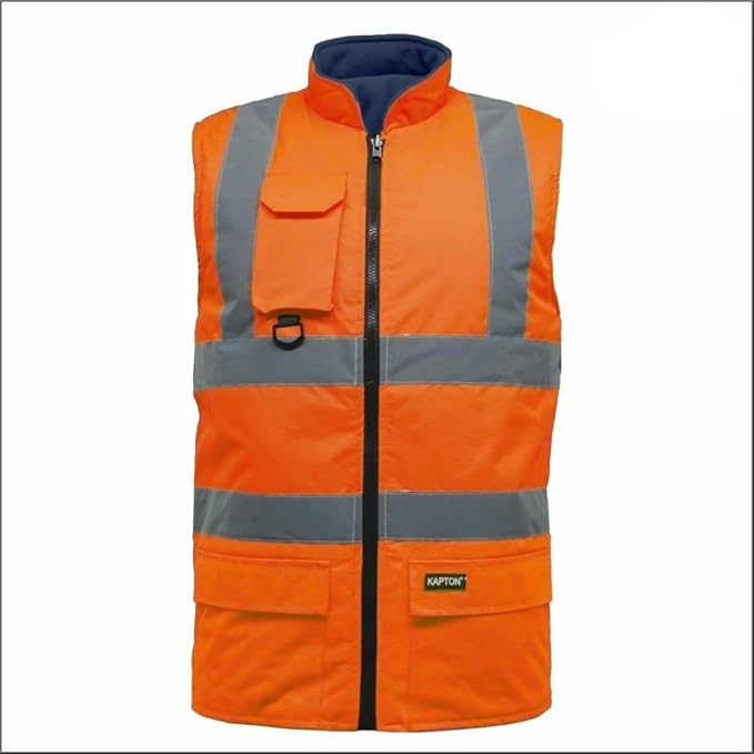 LUXE DIVA  Hi Viz Bodywarmer Reversible Fleece Lined High Visibility Gilet Hi Vis Reflective Waterproof Workwear Padded Vest Security Safety Wear Warm Waistcoat