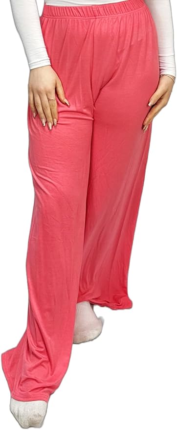 Ladies Palazzo Wide Leg Flared Elasticated Stretch Plus Size Plain Trousers 8-26