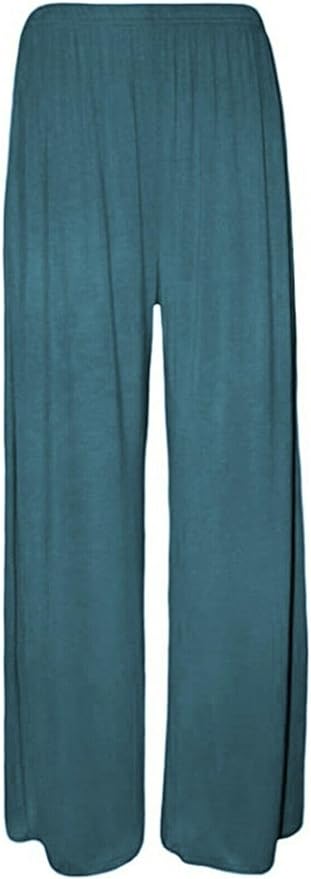 Ladies Palazzo Wide Leg Flared Elasticated Stretch Plus Size Plain Trousers 8-26