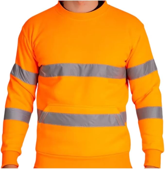 LUXE DIVA Hi Vis Crew Neck Sweatshirt with Kangaroo Pocket Orange Yellow S 3XL High Visibility Safety Workwear Reflective Tape Security Outdoor Jumper