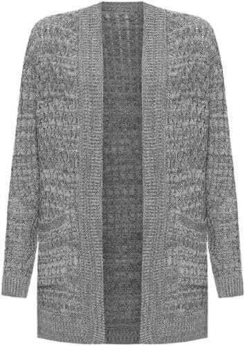 Womens Cable Knitted Open Front Cardigan Long Sleeve Pocketed Sweater Ladies Winter Warm Knitwear Grandad Sizes 8-22