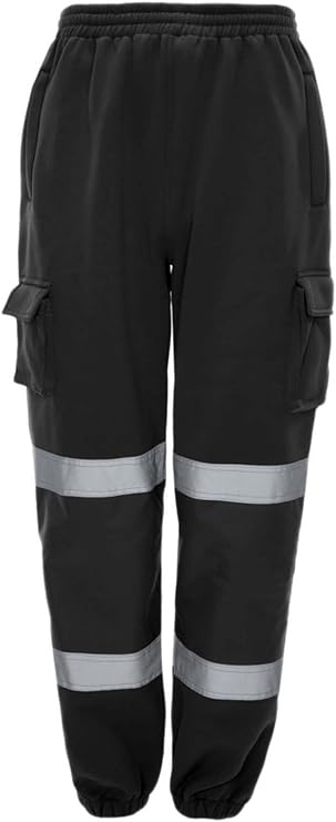 LUXE DIVA Hi Viz VIS Jogging Bottoms High Visibility Combat Cargo Thick Brush Fleece Trousers Reflective Tape Safety Work Wear Elasticated Waist Joggers Sweat Jog Tracksuit Pants Size S-2XL