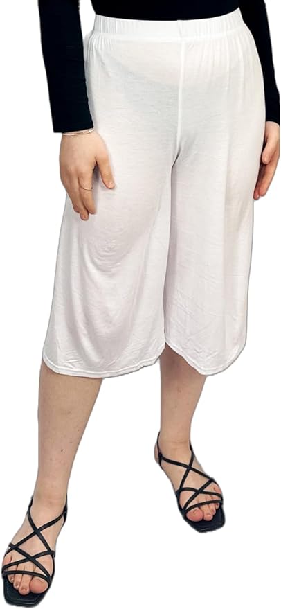 Ladies Plain 3/4 Length Short Palazzo Trousers Casual Wide Leg Culottes Pants Plus Sizes UK 8-26