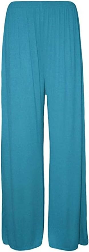 Ladies Palazzo Wide Leg Flared Elasticated Stretch Plus Size Plain Trousers 8-26