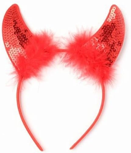 LUXE DIVA Fun pair of red sequin Devils horns on head band, Alice band, Great Hen nights, fancy dress Girls Halloween Red and Black Devil Horns Alice Hair Band Headband