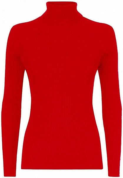 Women’s Ladies Plain Ribbed Stretch Polo Turtleneck Rib Top Jumper for Winter UK Sizes 8-14