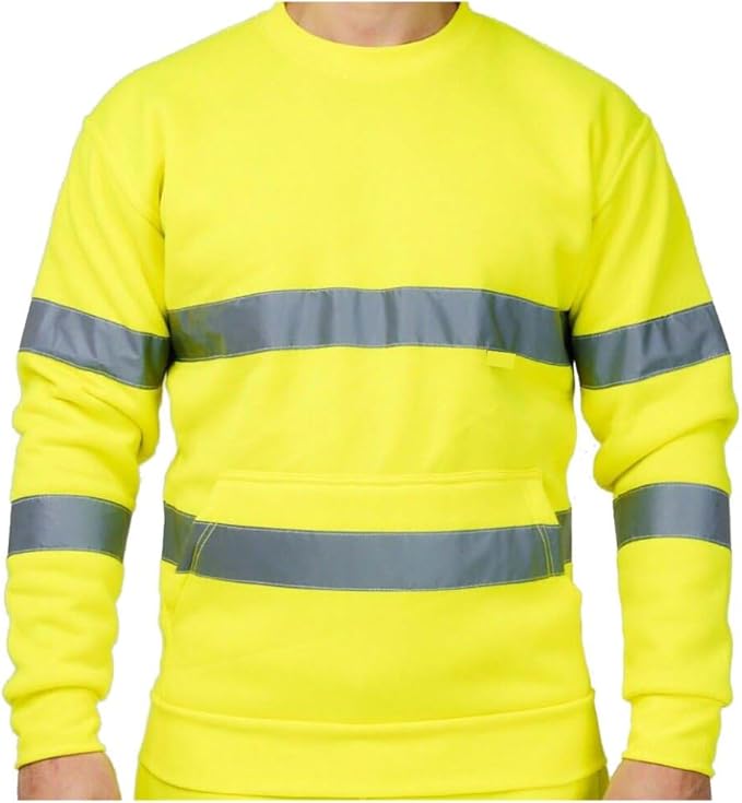 LUXE DIVA Hi Vis Crew Neck Sweatshirt with Kangaroo Pocket Orange Yellow S 3XL High Visibility Safety Workwear Reflective Tape Security Outdoor Jumper