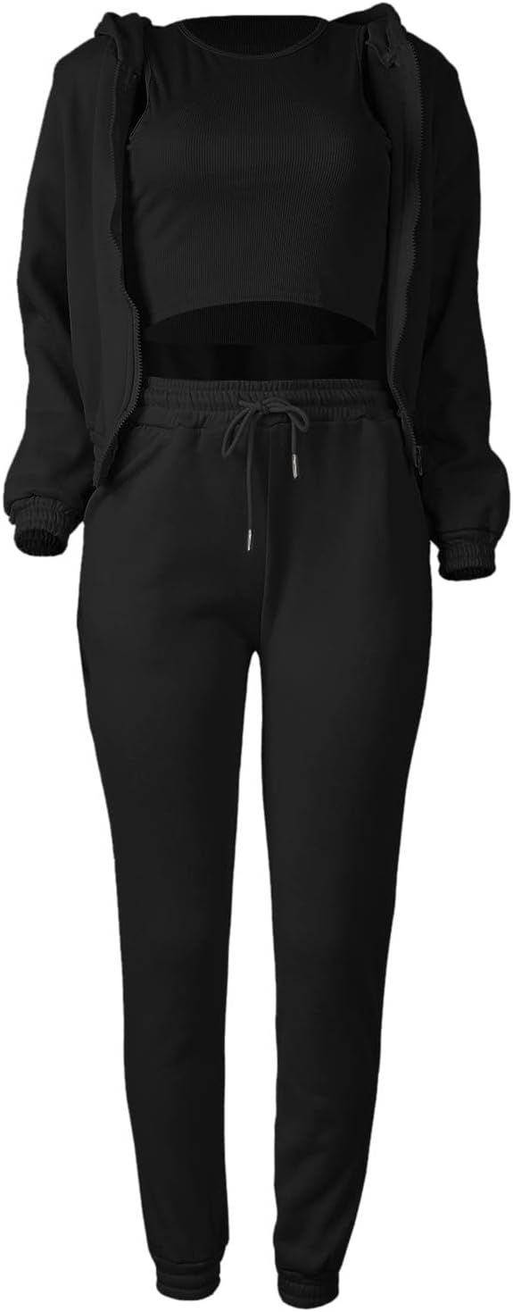 Hoodie Suit Women's Winter 3-Piece Women's Casual Tracksuit Autumn and Winter Top Vest Trousers Set Fashionable Plain Zip Hooded Trousers Casual Three Piece Set Leisure Suit