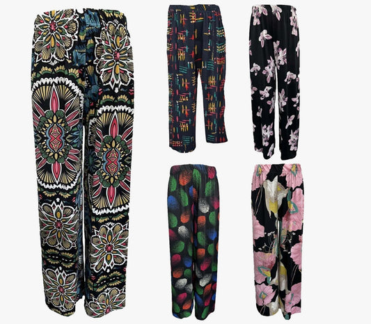 Printed Elasticated Full Length Casual Summer Pant Palazzo Trouser Ladies Women