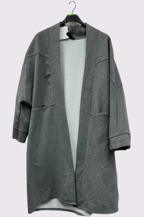 LUXE DIVA Plain Soft Feel Pockets Oversize  Longline Jacket