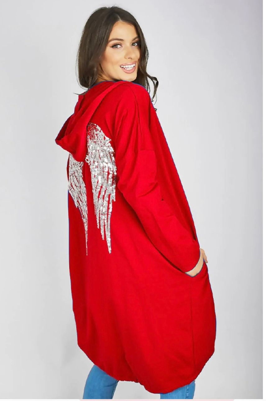 women sequin angel wing back oversized hoodie sweatshirt jacket coat cardigan