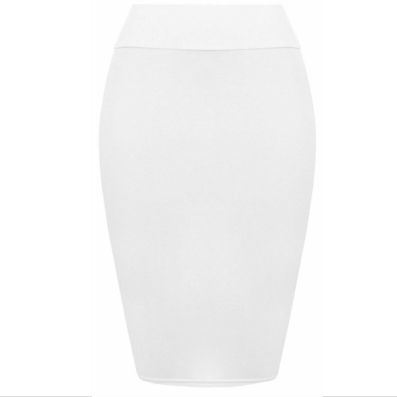 Womens Plain High Waisted Knee Length Bodycon Stretch Pencil Midi Skirt 8-14