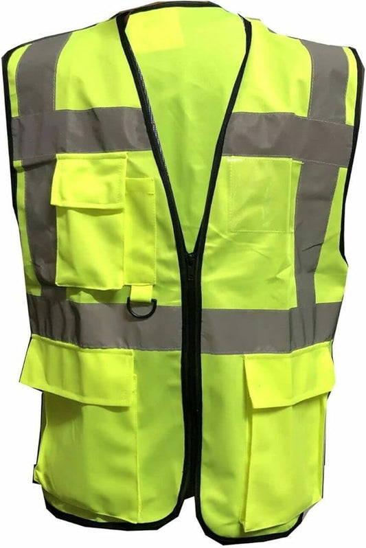 LUXE DIVA Hi Vis Viz Vest High Visibility Waistcoat With Phone & ID Pockets Yellow Work S - 3XL