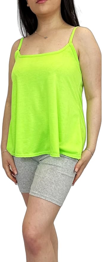 Womens Plain Sleeveless Round Scoop Neckline Stretch Slim Straps Strappy Flared Swing Camisole T-Shirt Vest Top UK Size 16-22